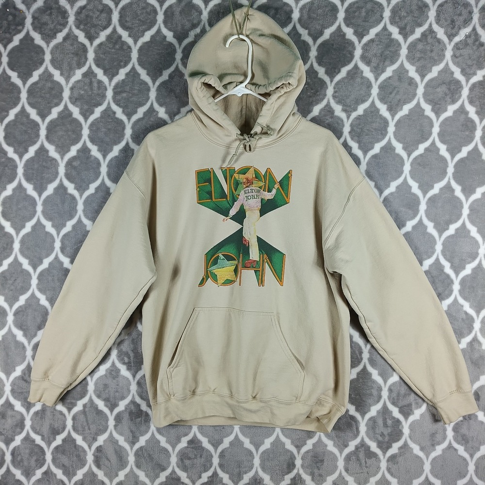 Elton John Hoodie Size Large Cream Yellow Brick Road Tour 2022 Pullover Kangaroo